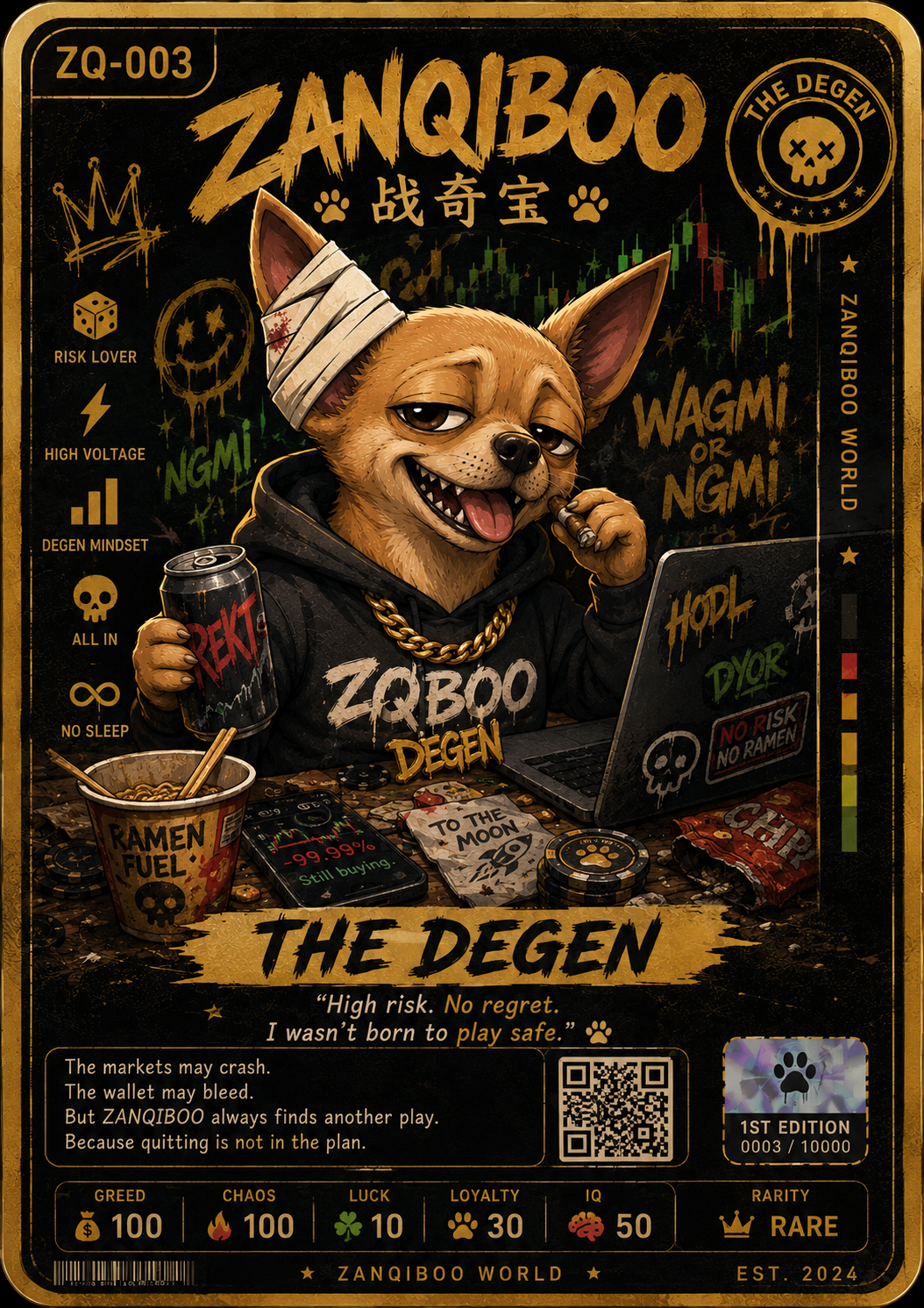 ZANQIBOO THE DEGEN trading card ZQ-003